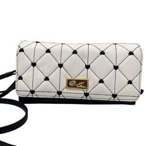 Betsey Johnson Embroidered Heart Quilted Convertible Trifold Wallet Bag